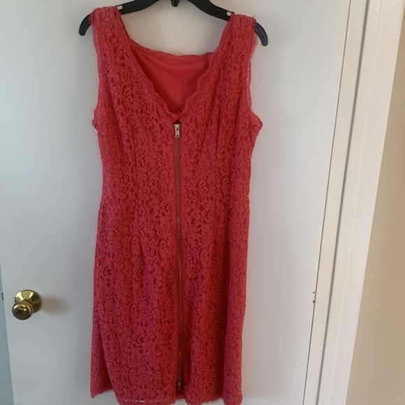Adrianna Papell coral pink cocktail lace mini dress - Picture 3 of 5